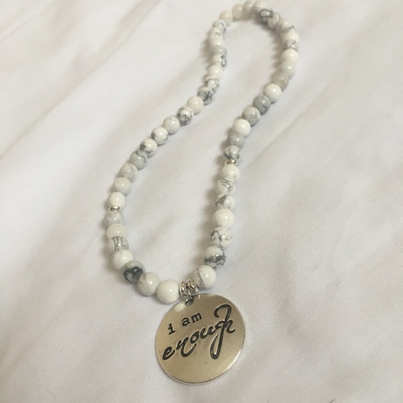 I Am Enough WhiteGrey Howlite Affirmation Bracelet - Picture 6 of 7